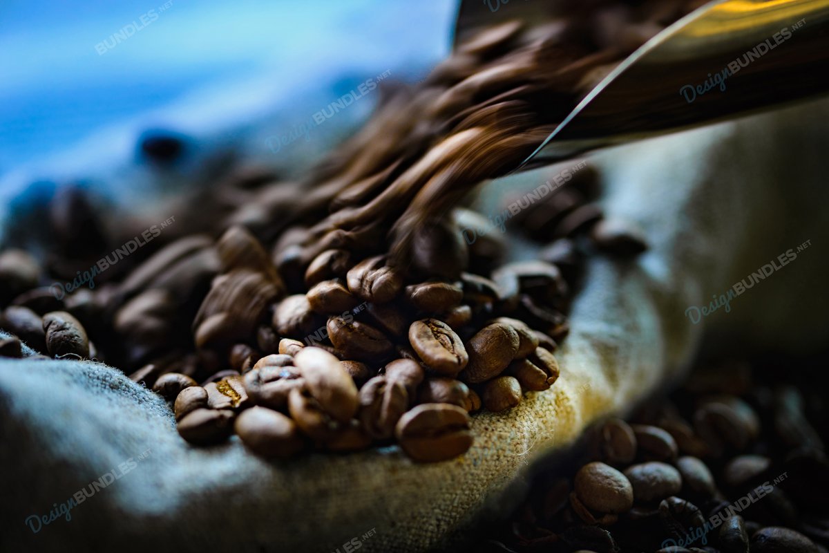 Stock Photo - Close up of roasted coffee beans in sack bag example image 1