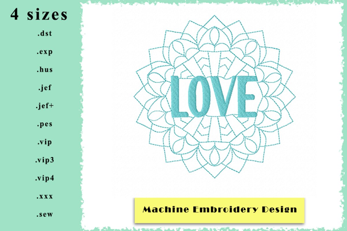 Mandala Love Machine Embroidery Design in 4 sizes example image 1