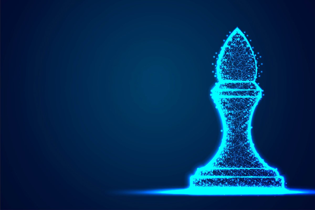 Chess Bishop wireframe Polygon blue frame structure, Busines example image 1