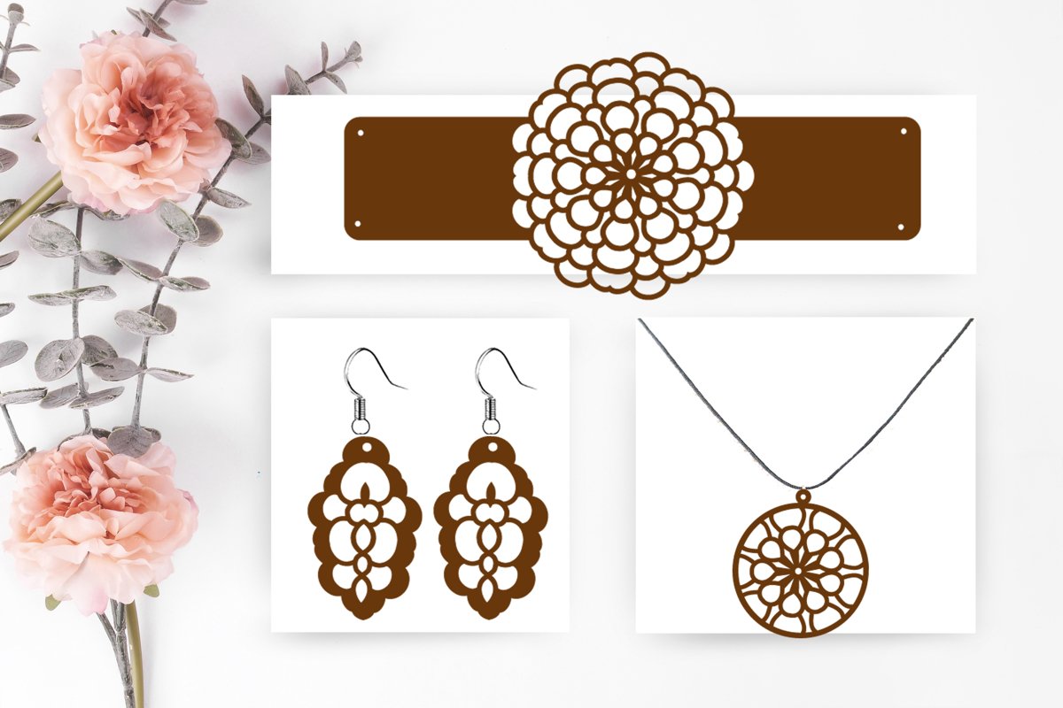 Set Jewelry Earrings SVG Cut File example image 1