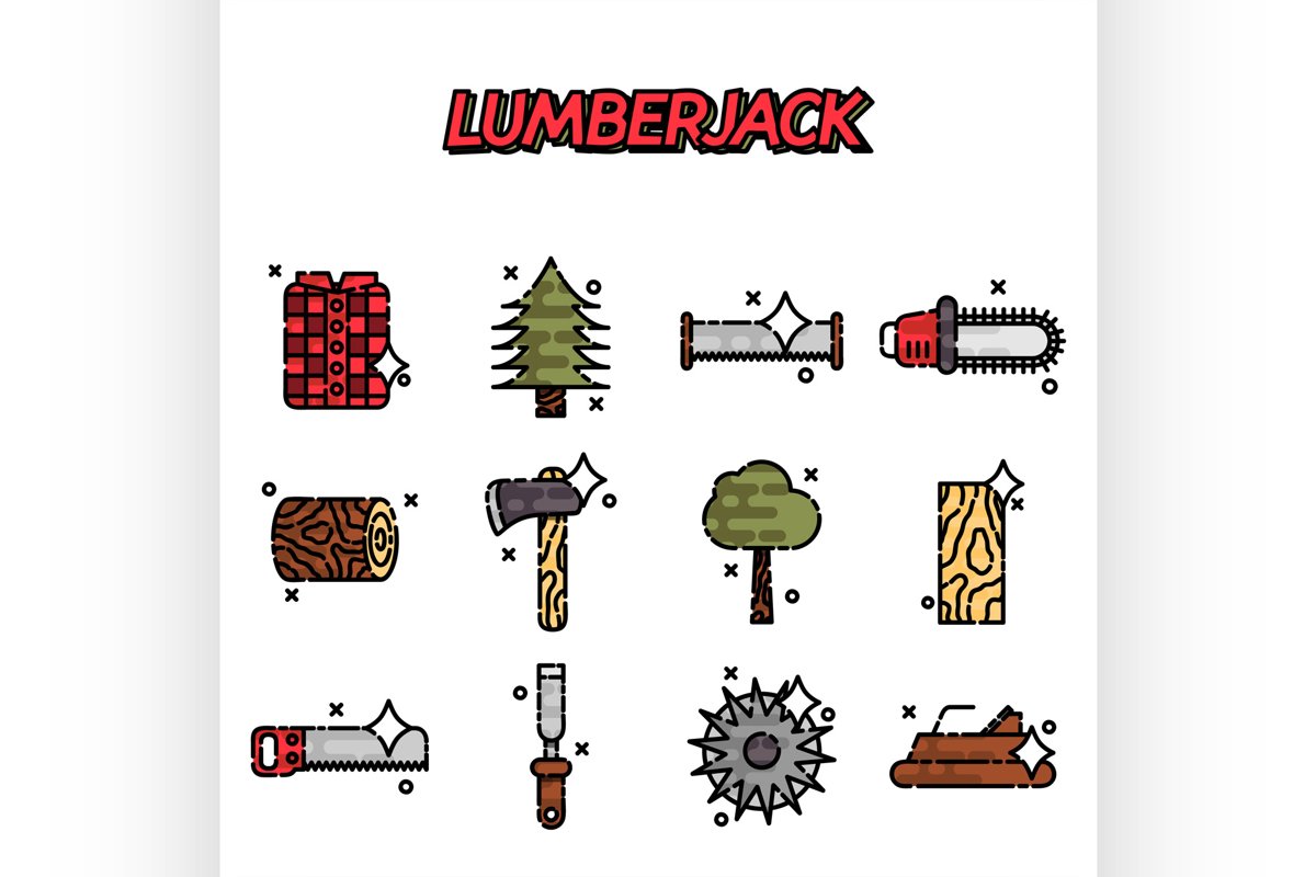 Lumberjack flat icon set example image 1