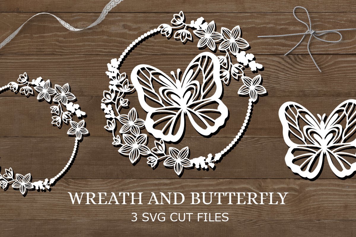 Wreath and butterfly / Paper cut silhouette example image 1