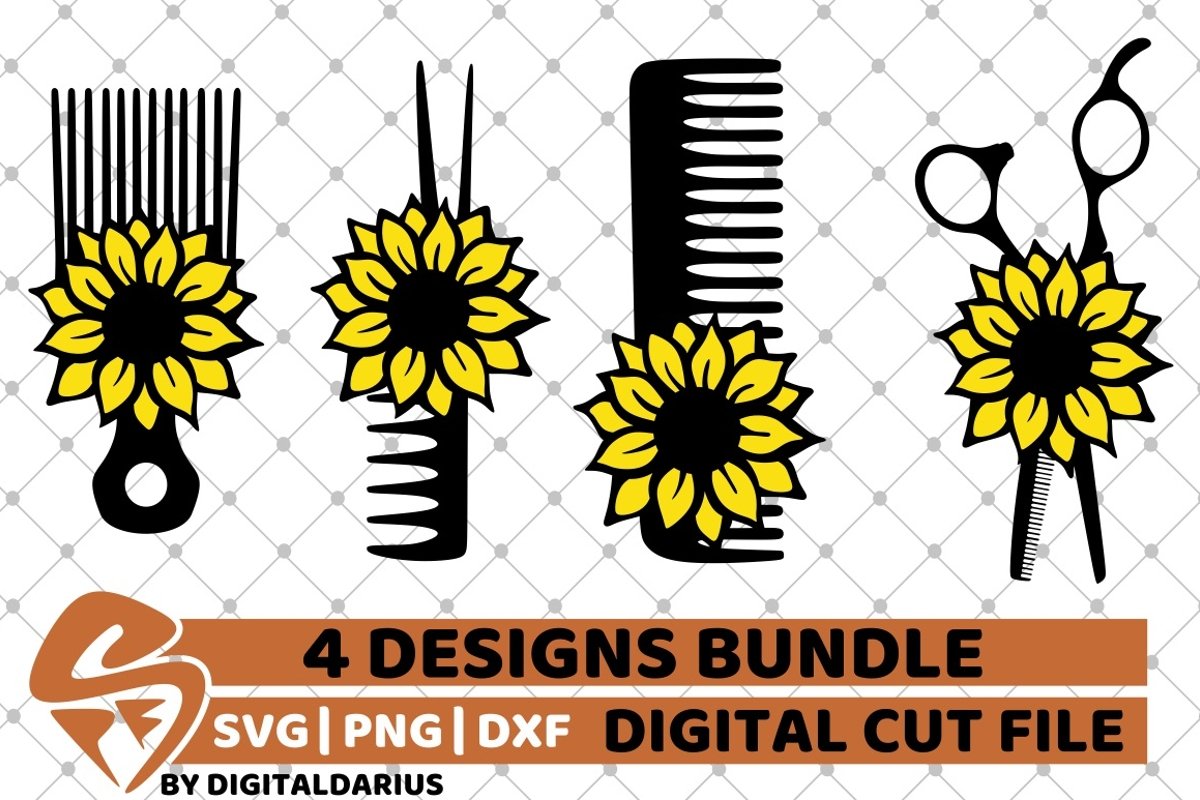 4x Hairdresser Designs Bundle svg, Hairstylist, Sunflower example image 1