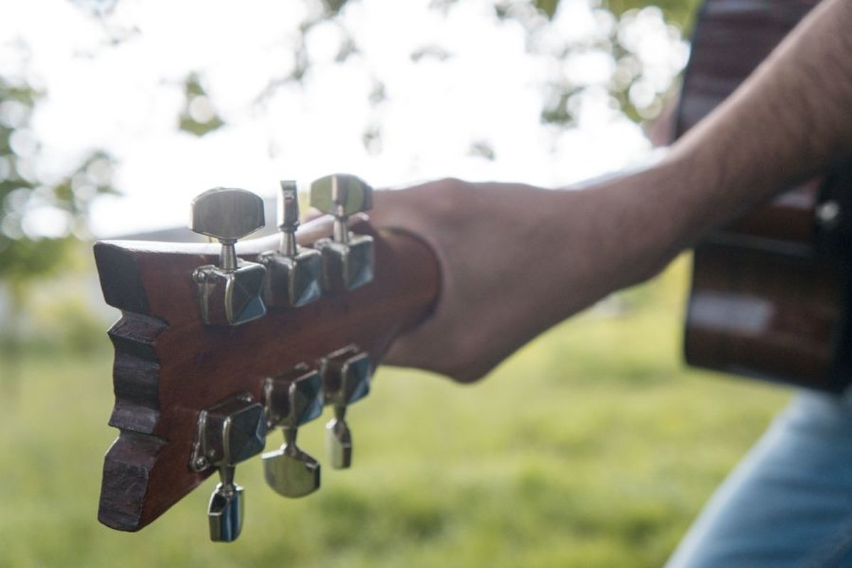 Young caucasian man with guitar in the park example image 1