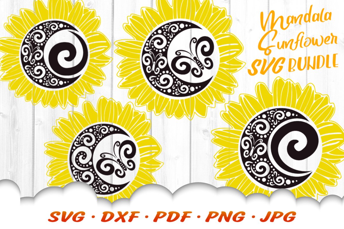 Mandala Butterfly Sunflower SVG DXF Cut Files Bundle example image 1