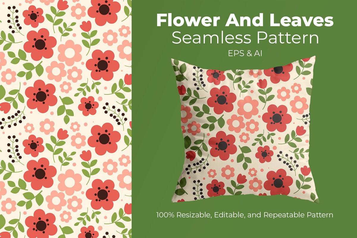 Flower And Leaves - Seamless Pattern example image 1