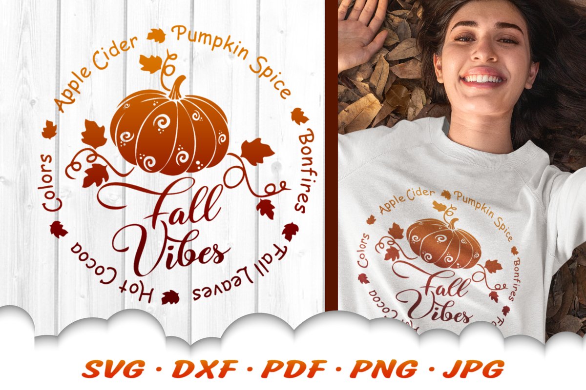 Fall Vibes Pumpkin Round SVG DXF Cut Files example image 1