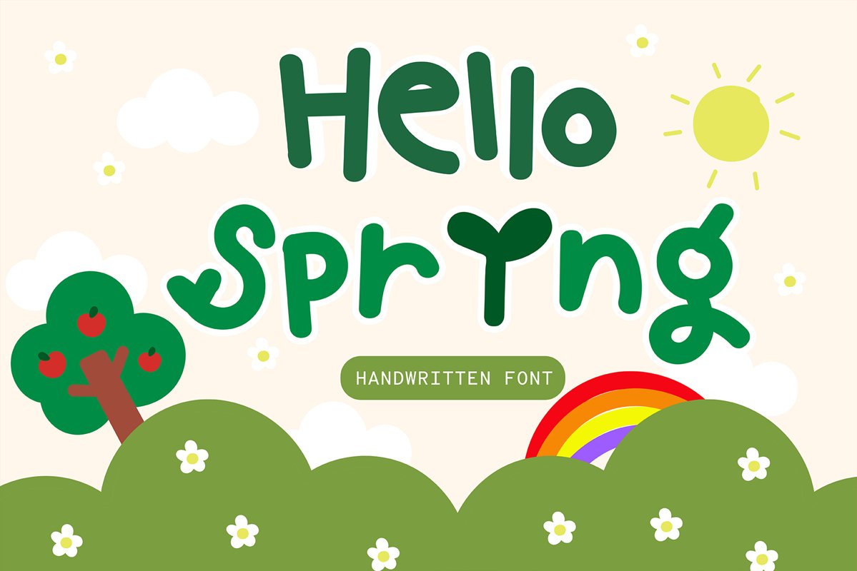 Hello spring Handwritten- Cute Baby font Kawaii style! example image 1
