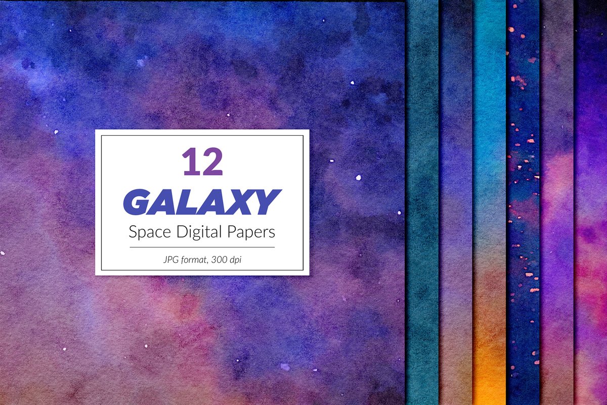 Watercolor Nebula Digital Paper example image 1
