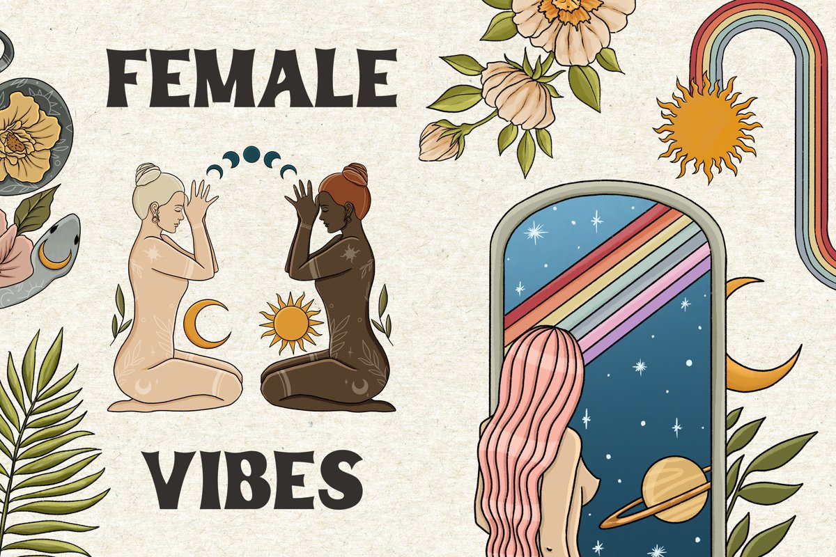 Female magic vibes clipart, Witch clipart, woman clipart example image 1
