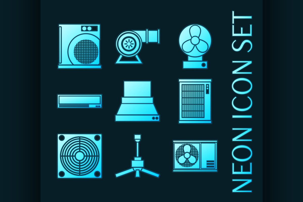 Set of Conditioning system glowing neon icons. example image 1