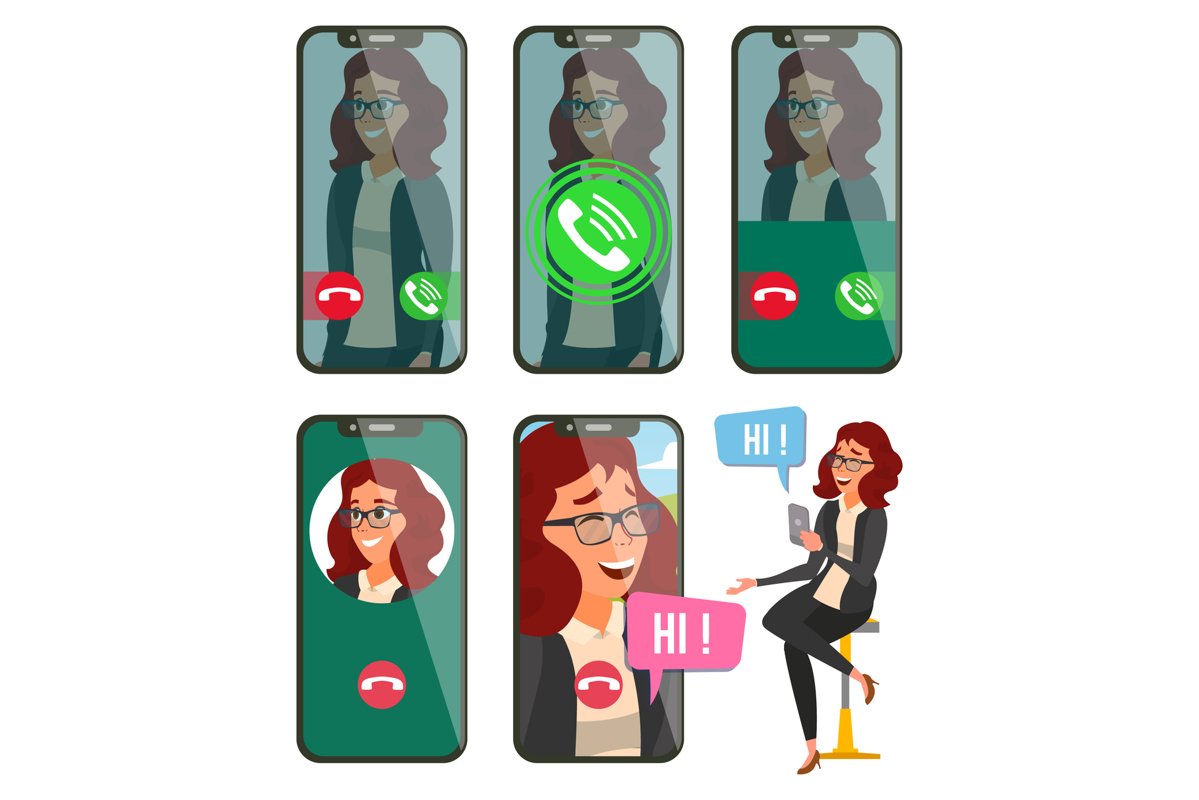Online Call Vector. Woman Face. Mobile Screen. Video example image 1