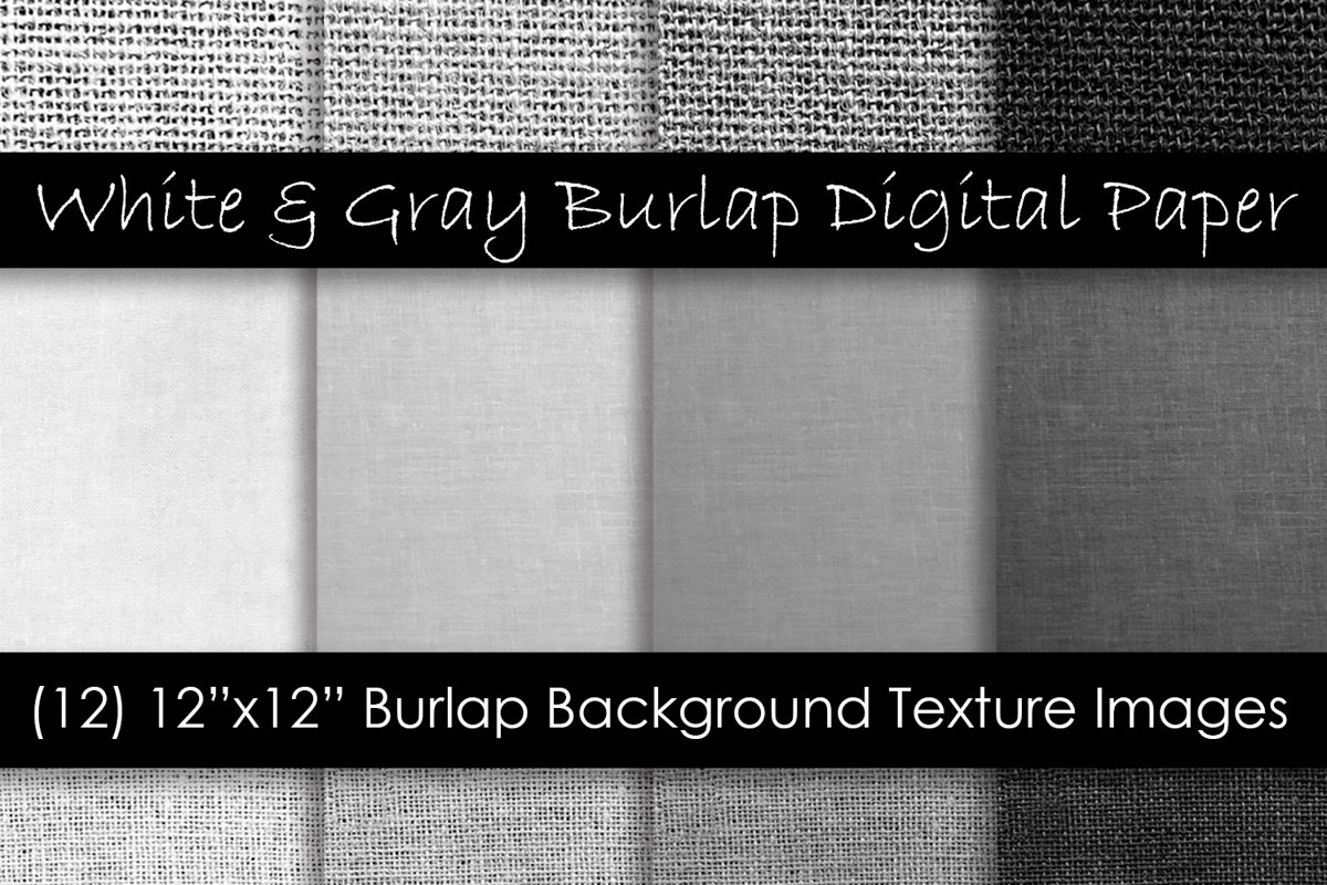 White & Gray Burlap Digital Paper - Burlap Backgrounds example image 1