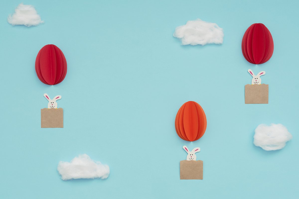 Easter egg hot air balloons made of paper with bunnies example image 1