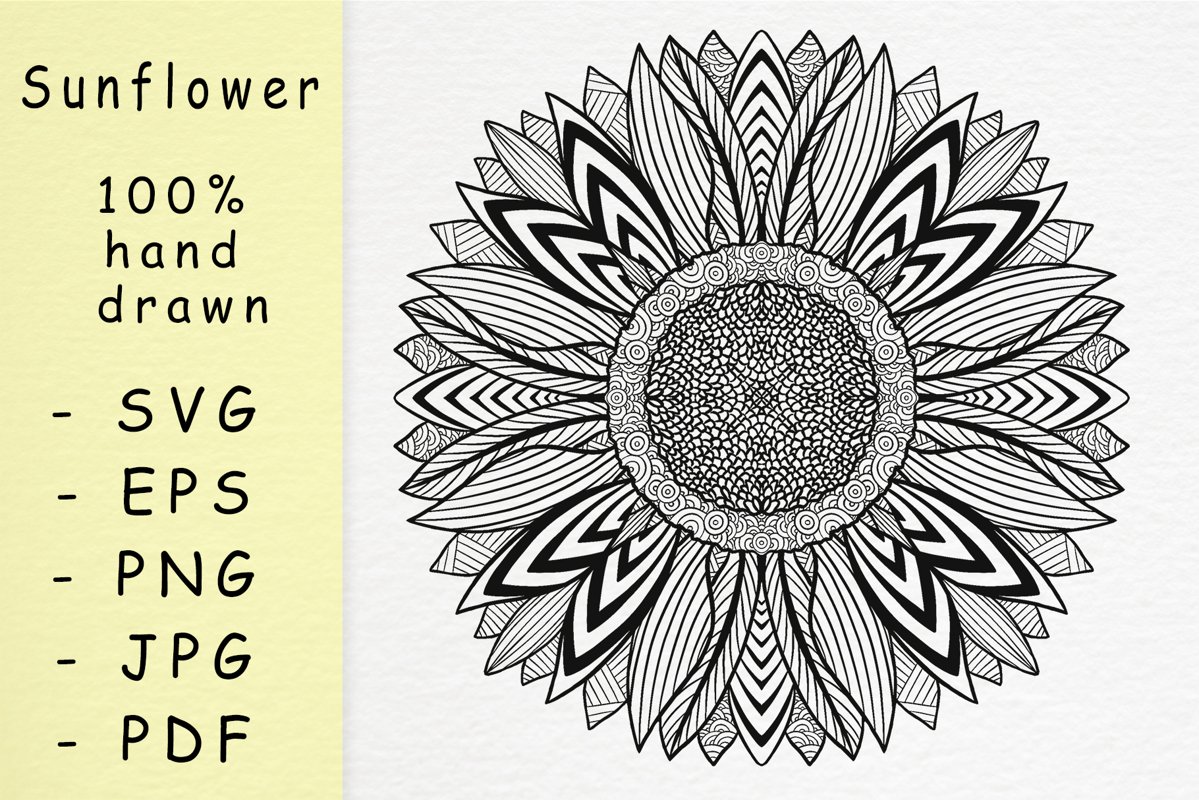 Hand drawn sunflower with patterns example image 1