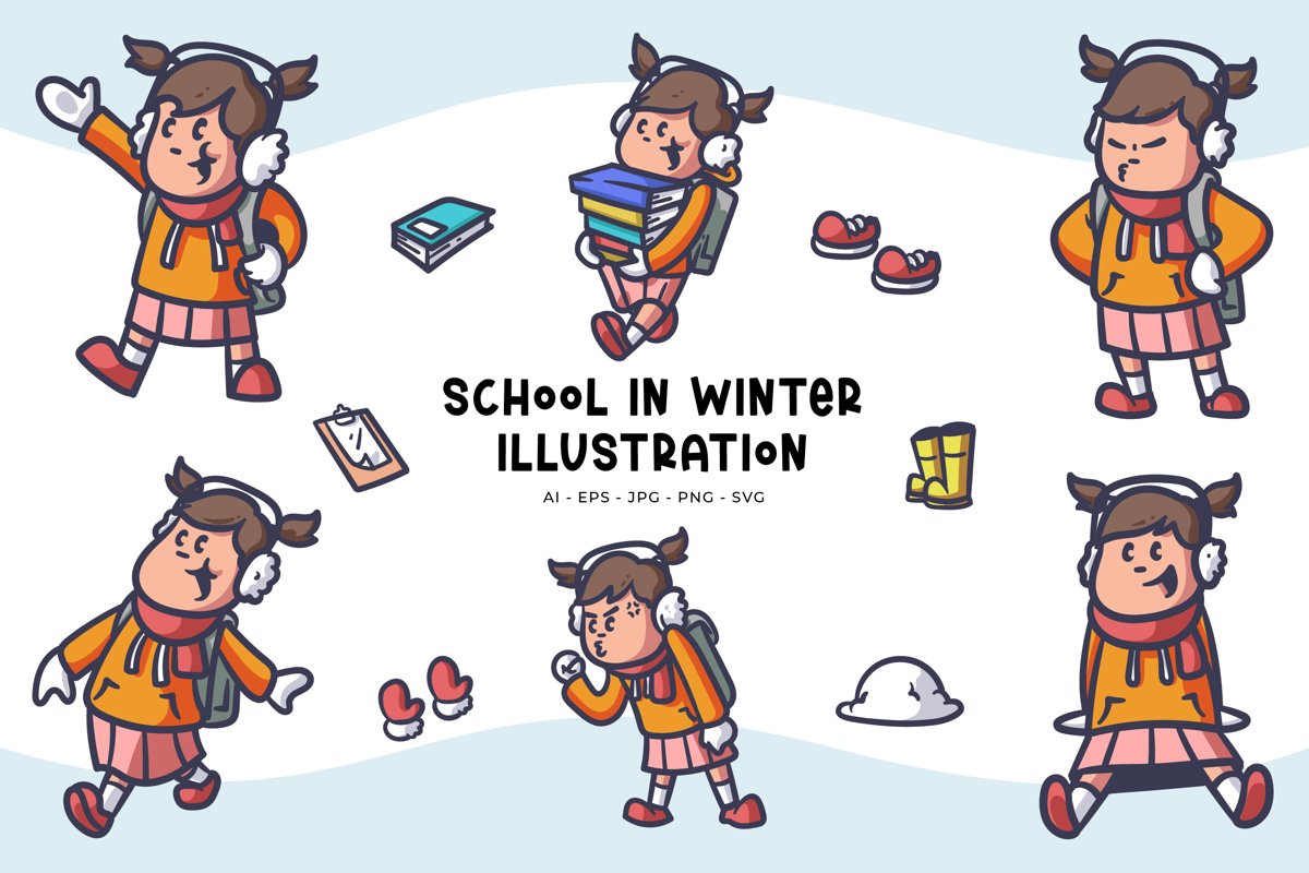 School Girl Illustrations example image 1