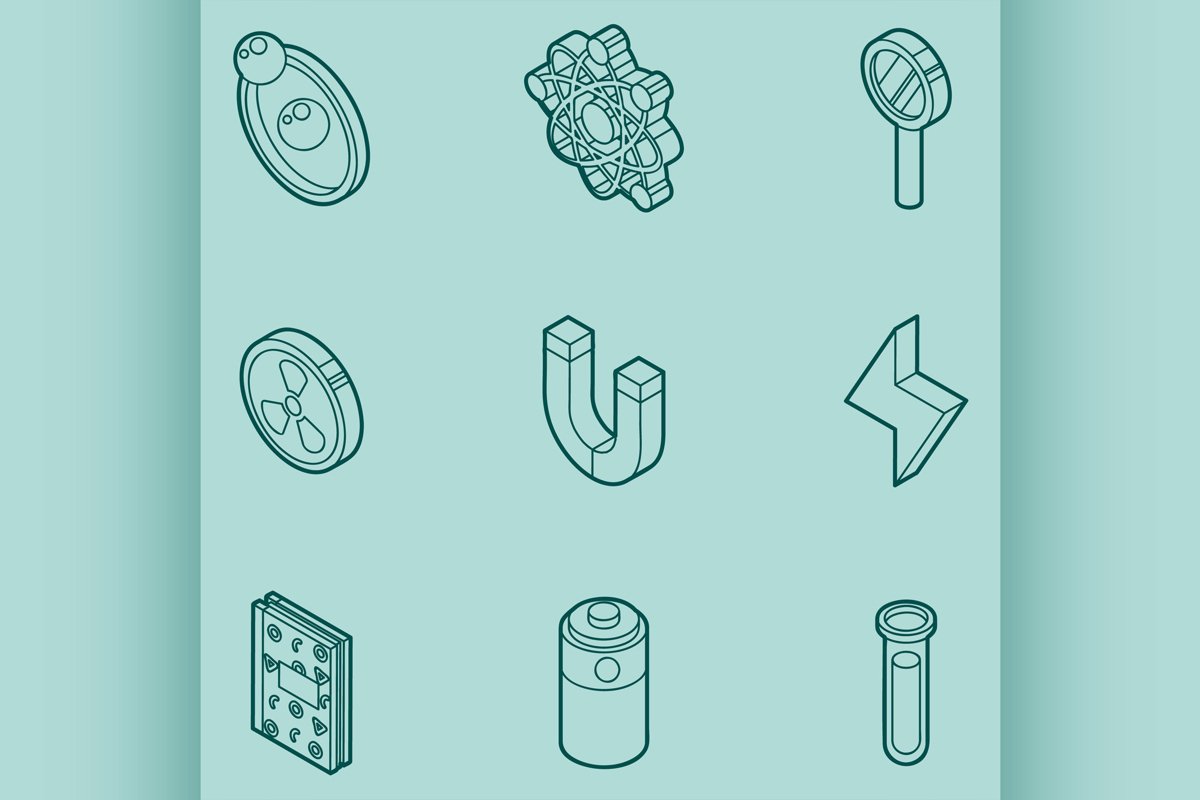 Physics color outline isomeric icons example image 1