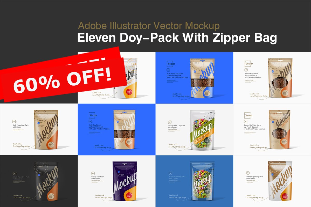 Eleven Doy-Pack With Zipper Bag Mockup example image 1