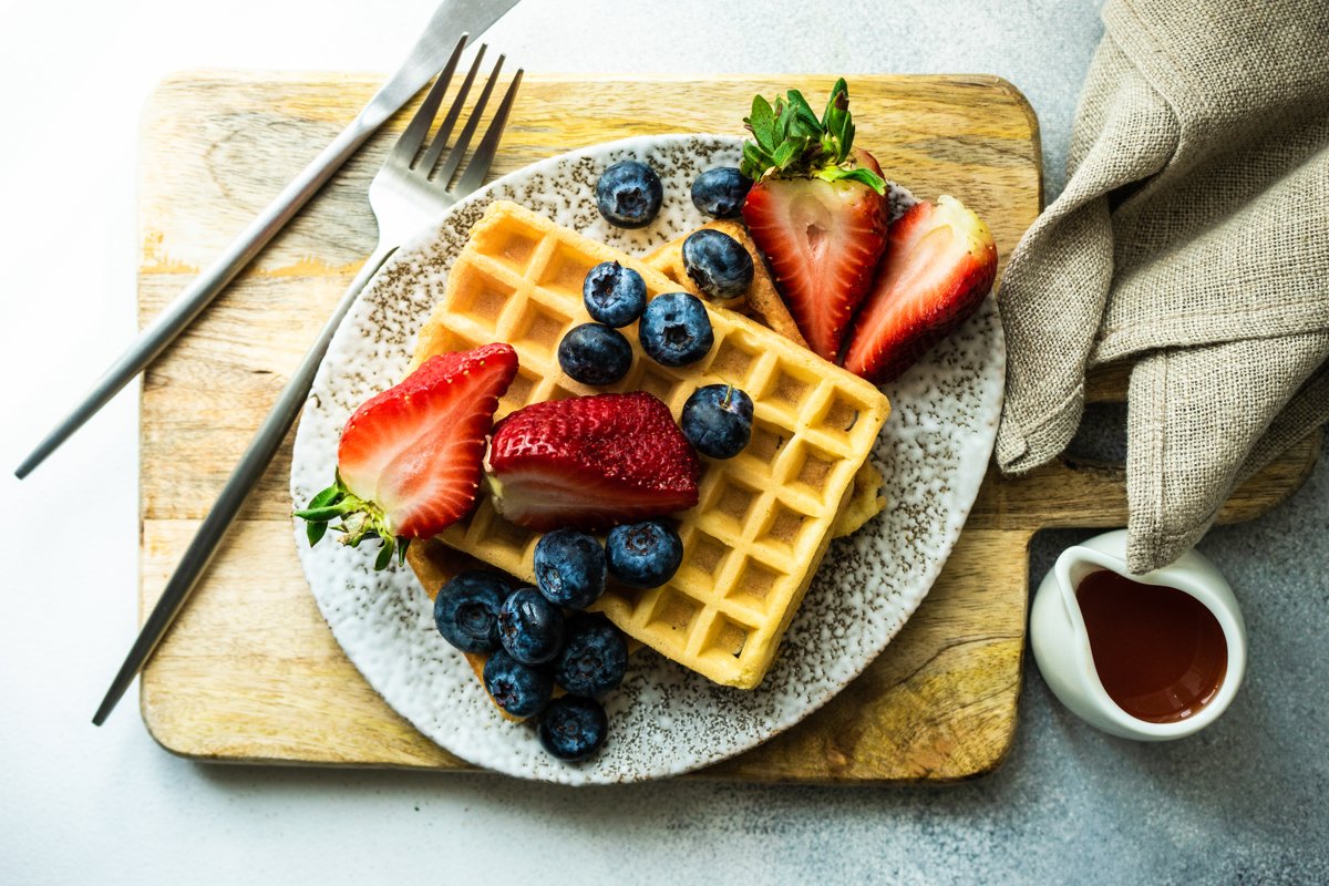 Traditional european breakfast with waffles example image 1