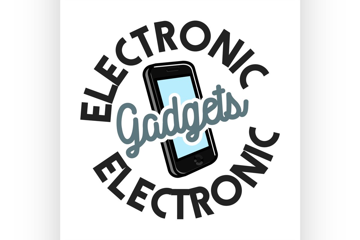 Color vintage electronic gadgets emblem example image 1