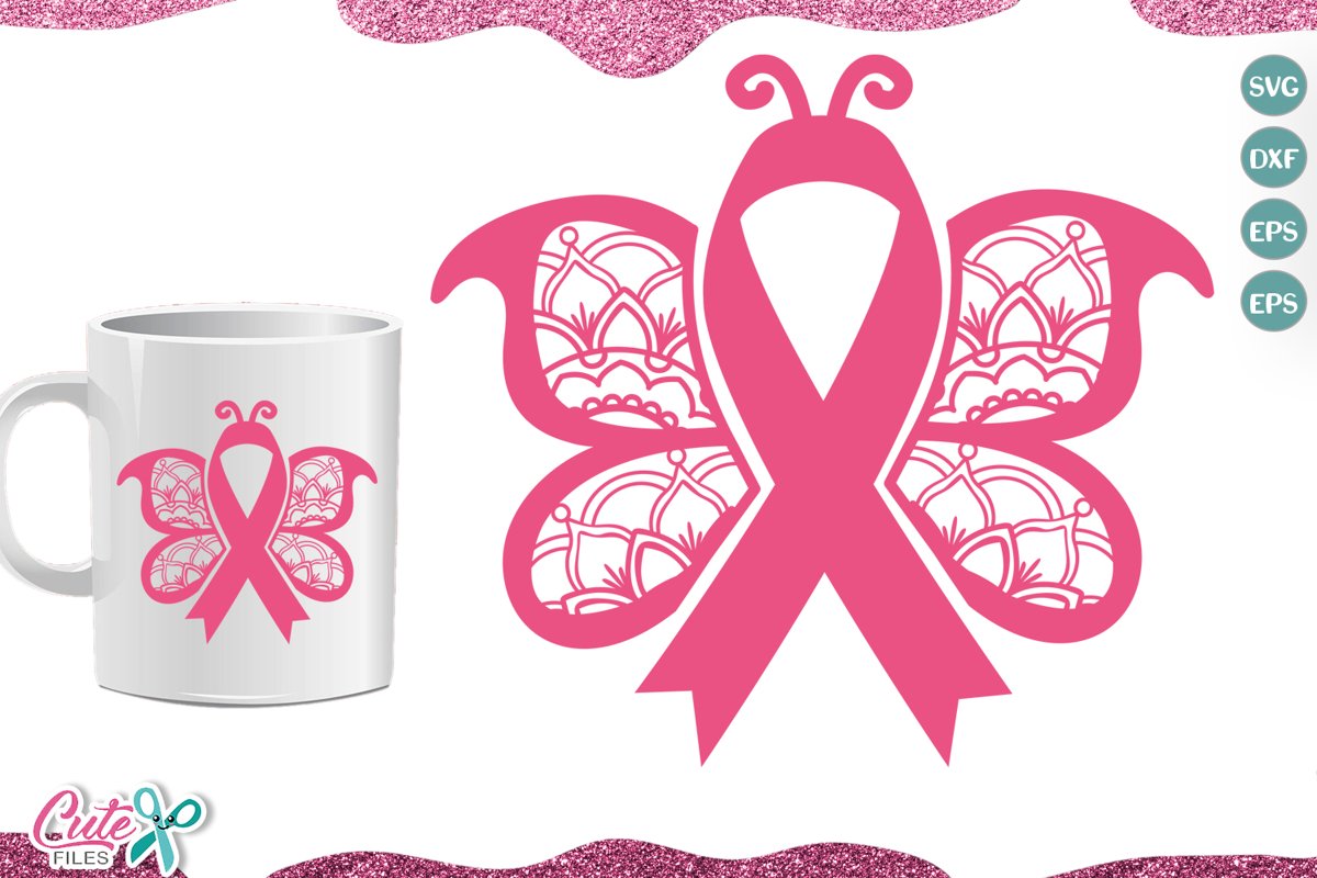 Butterfly ribbon cancer SVG cut file for crafters example image 1