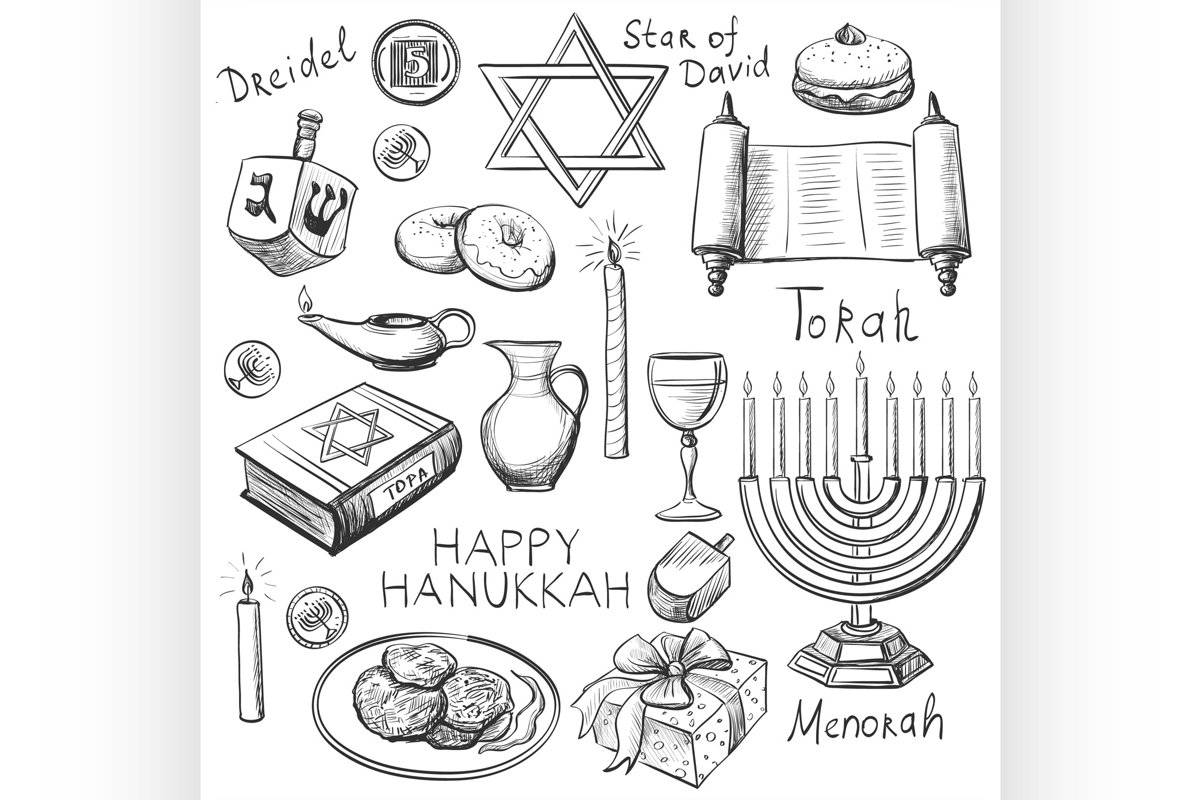 Set of Happy Hanukkah designed elements example image 1
