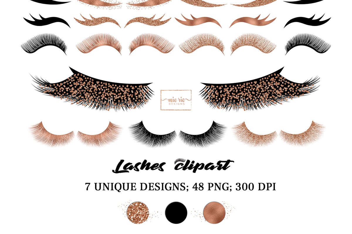 Set of rose gold foil, rose gold glitter and black lashes example image 1