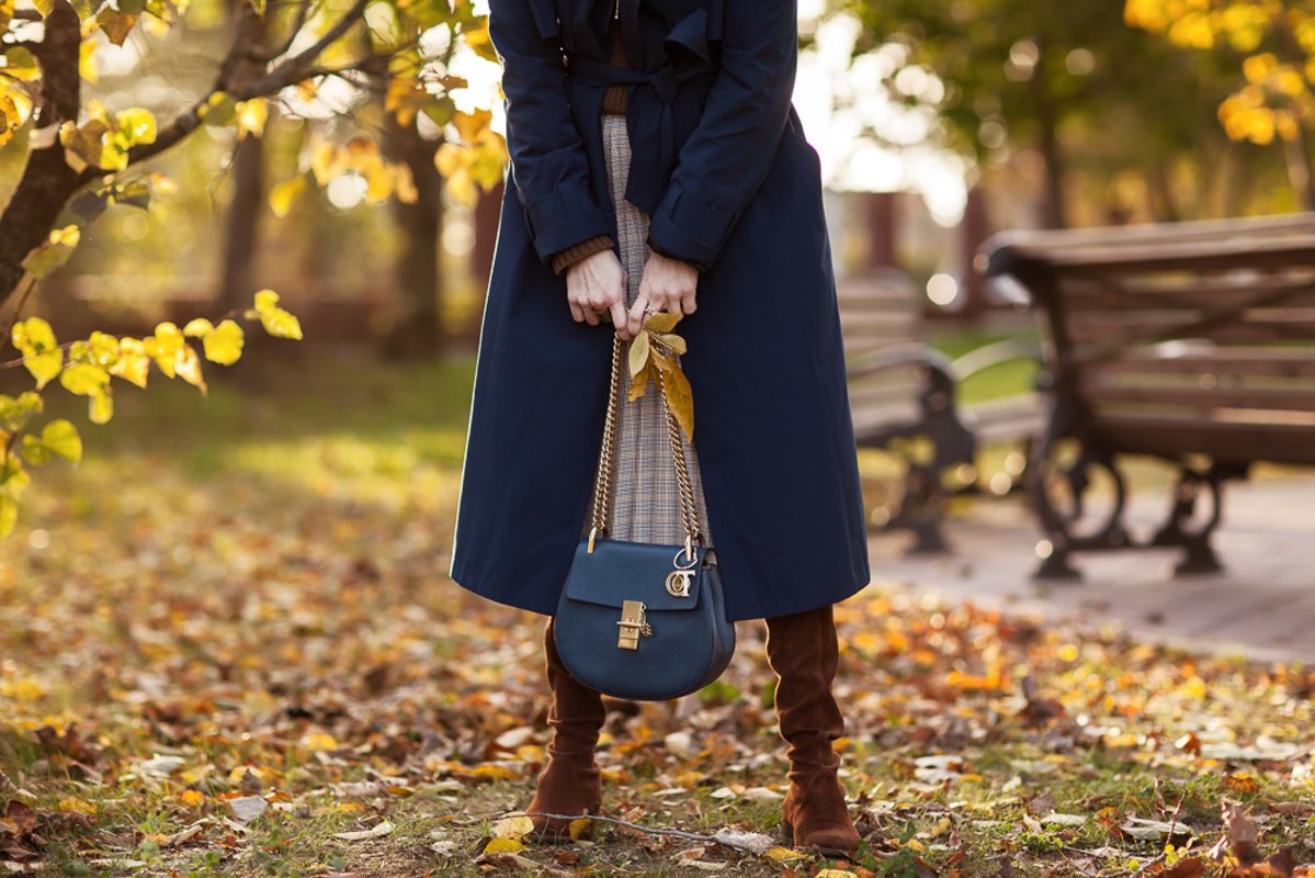 Stylish woman in a blue coat. Autumn, clothing details example image 1