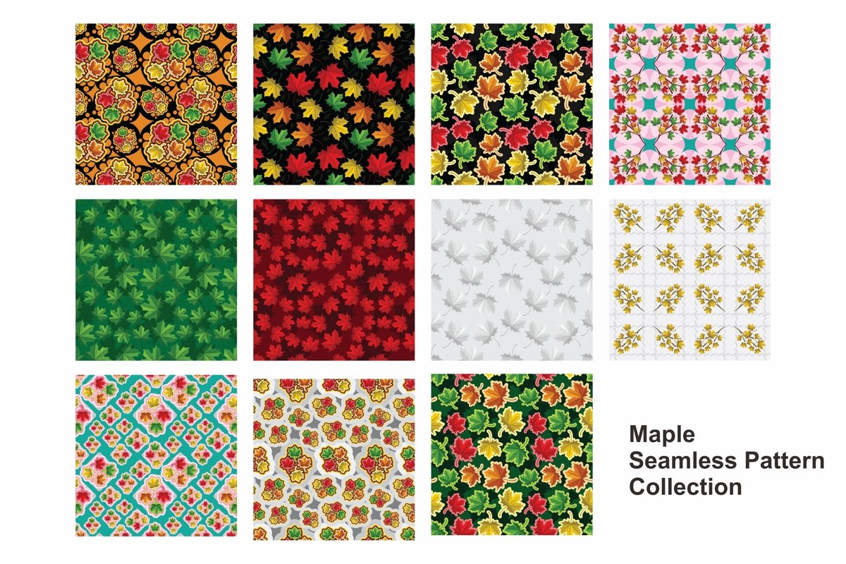 Set Of Maple Leaf Seamless Pattern Vector example image 1