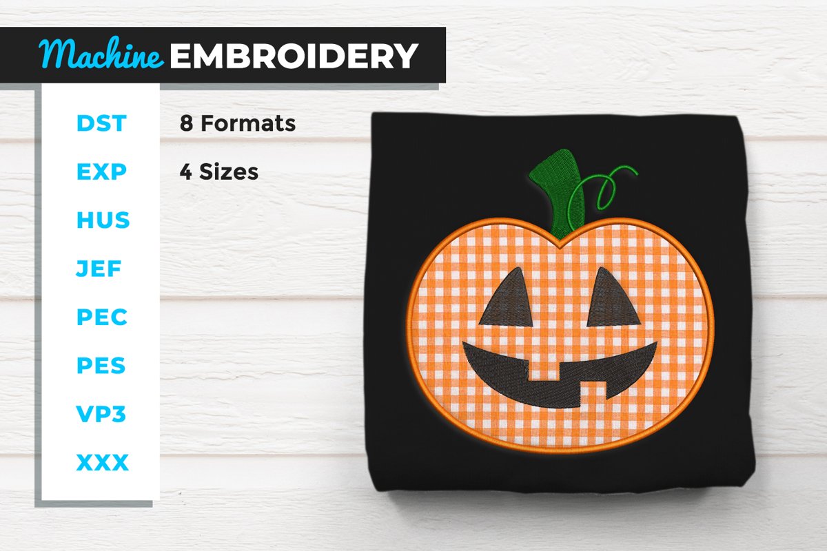 Jack-o-Lantern Applique Machine Embroidery example image 1