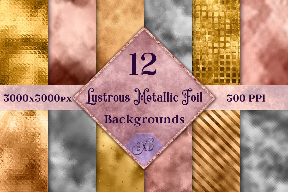 Lustrous Metallic Foil Backgrounds - 12 Image Textures Set example image 1
