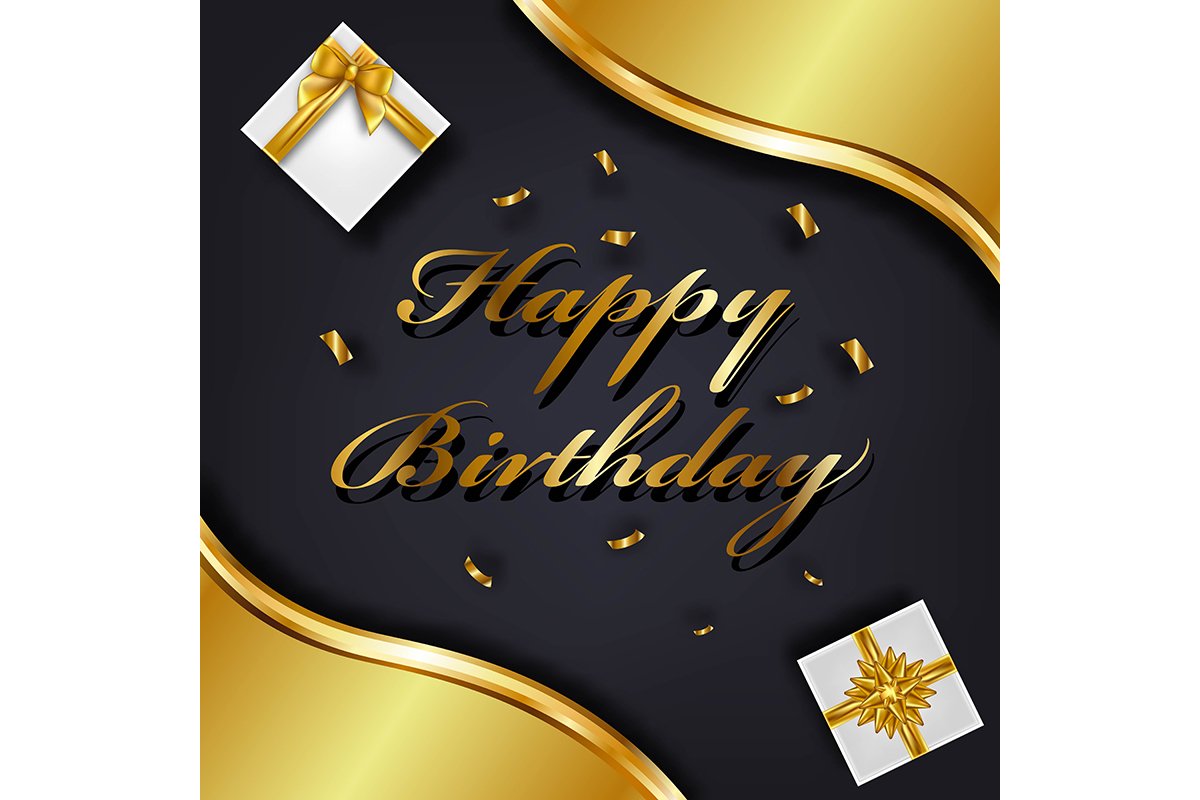 Happy Birthday greeting card template. Luxury gift box with example image 1