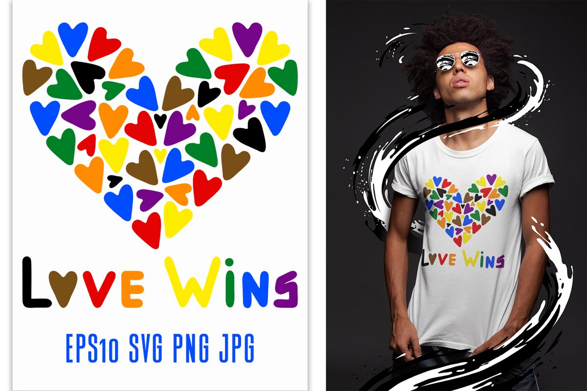 Gay Pride LGBT Love wins quote with hearts in new colors example image 1
