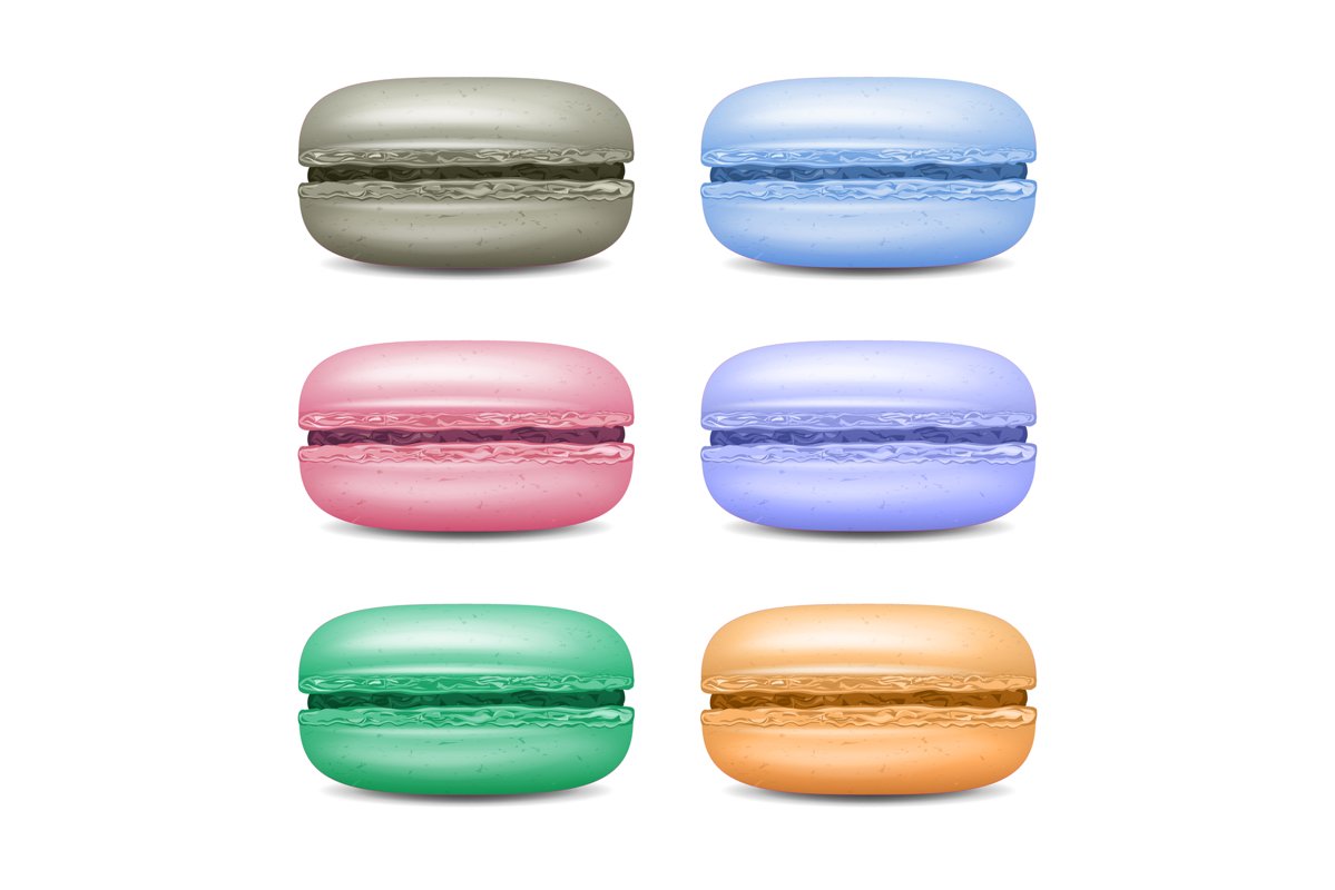 Realistic Macarons Set Vector. Detailed Colourful French example image 1