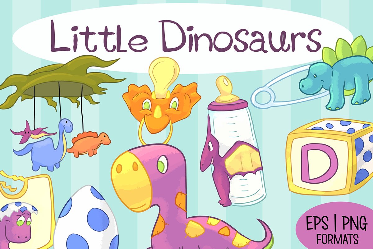 Little Dinosaurs Illustration Bundle example image 1
