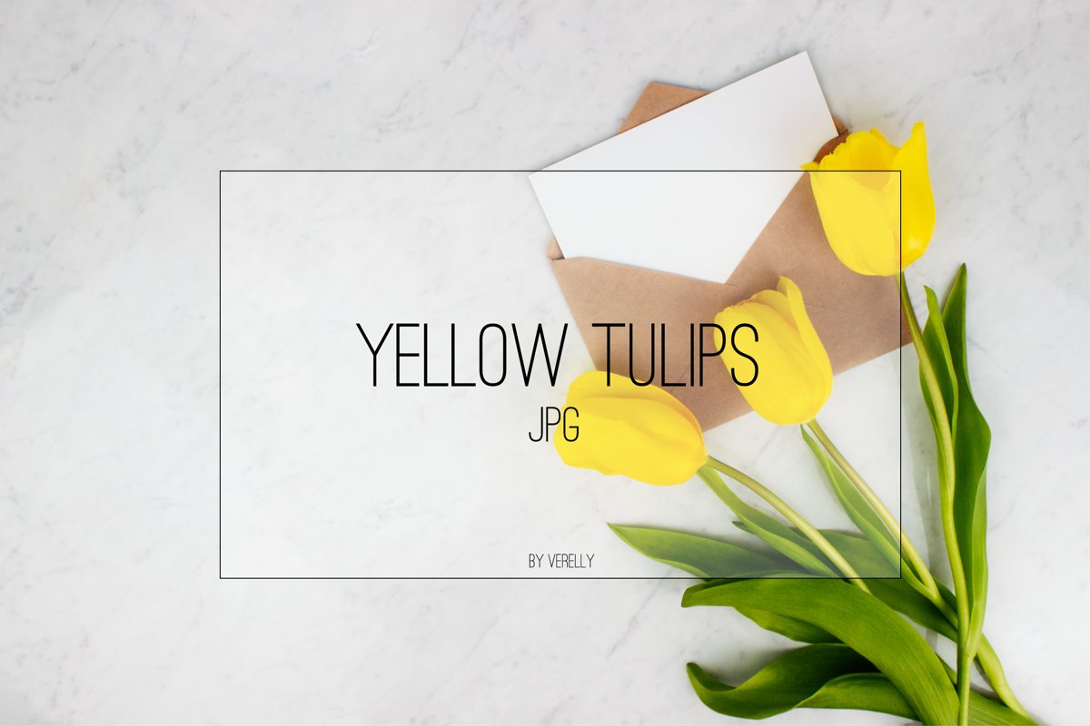 Yellow tulips with envelope and letter on marble background example image 1