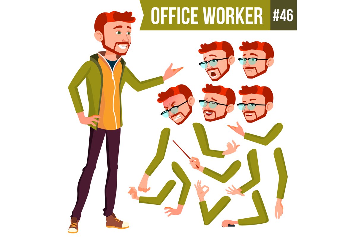 Office Worker Vector. Red Head. Face Emotions example image 1