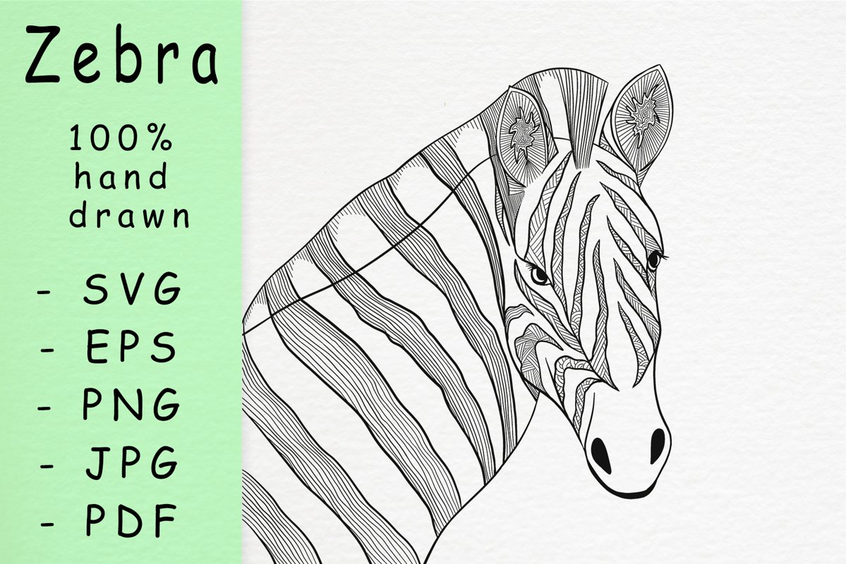 Hand drawn zebra head with patterns example image 1