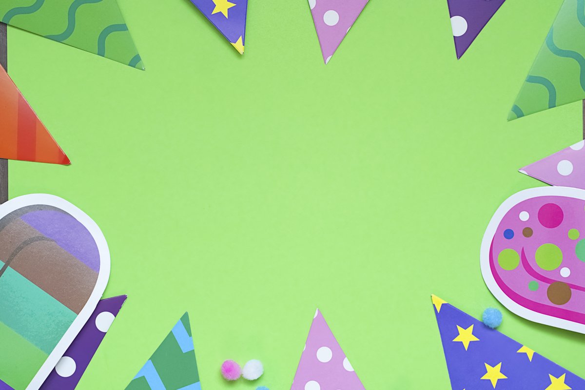 Colorful party frame with birthday objets on Green example image 1