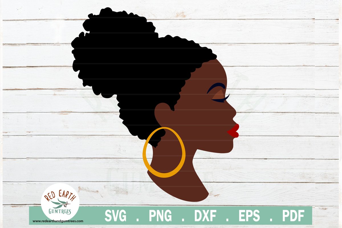 Afro puff hair black woman, woman with eyeshadow SVG,PNG,DXF example image 1