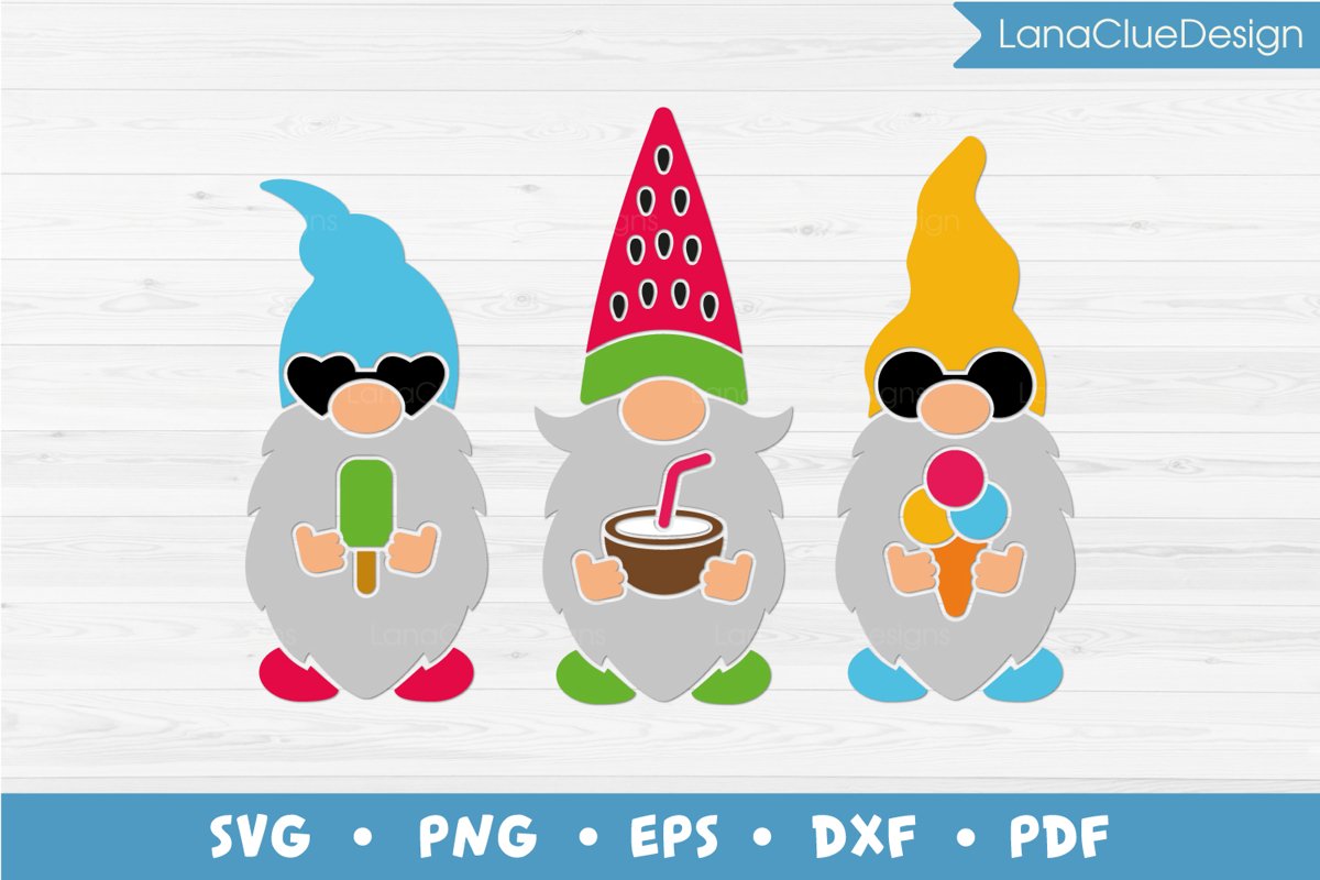 Summer Gnomes SVG, Gnome with Icecream, Watermelon Gnome example image 1