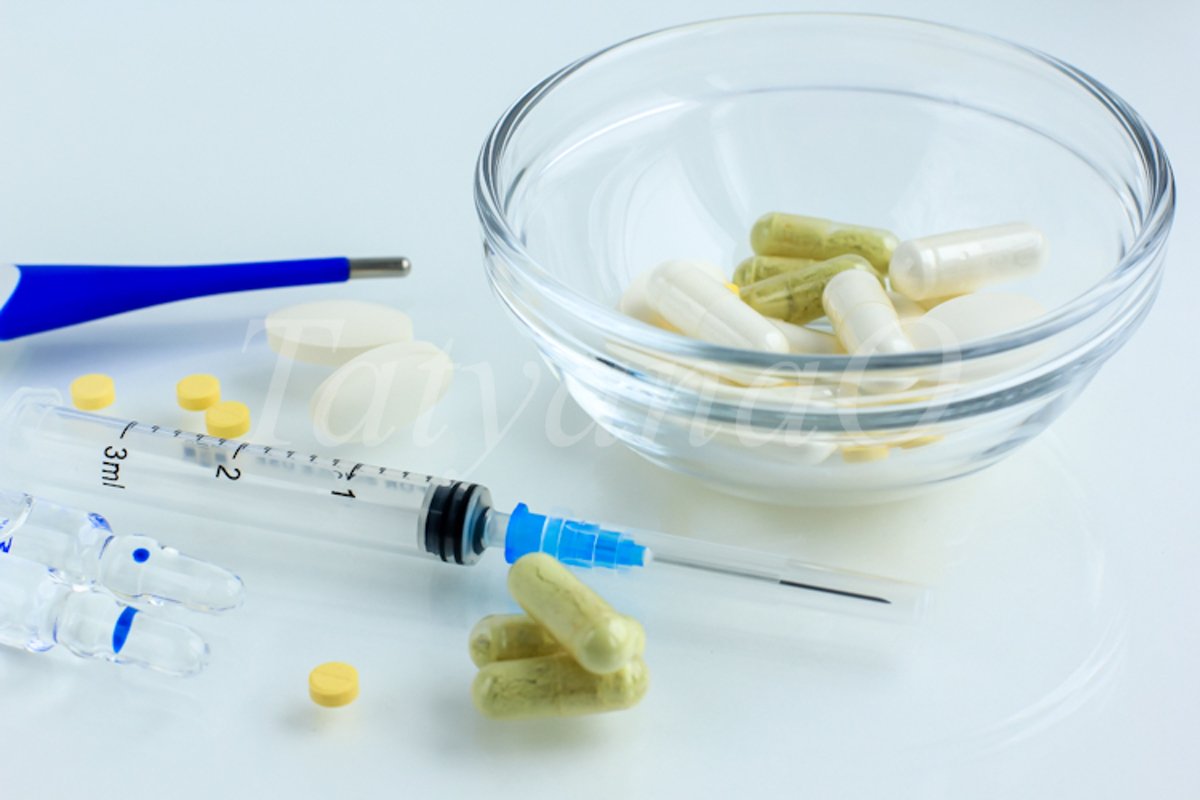 Multicolored pills, tablets against the virus, flu, disease example image 1