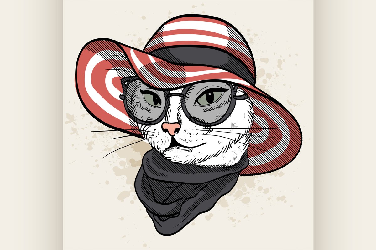 Vector color set of elegant cat woman face example image 1