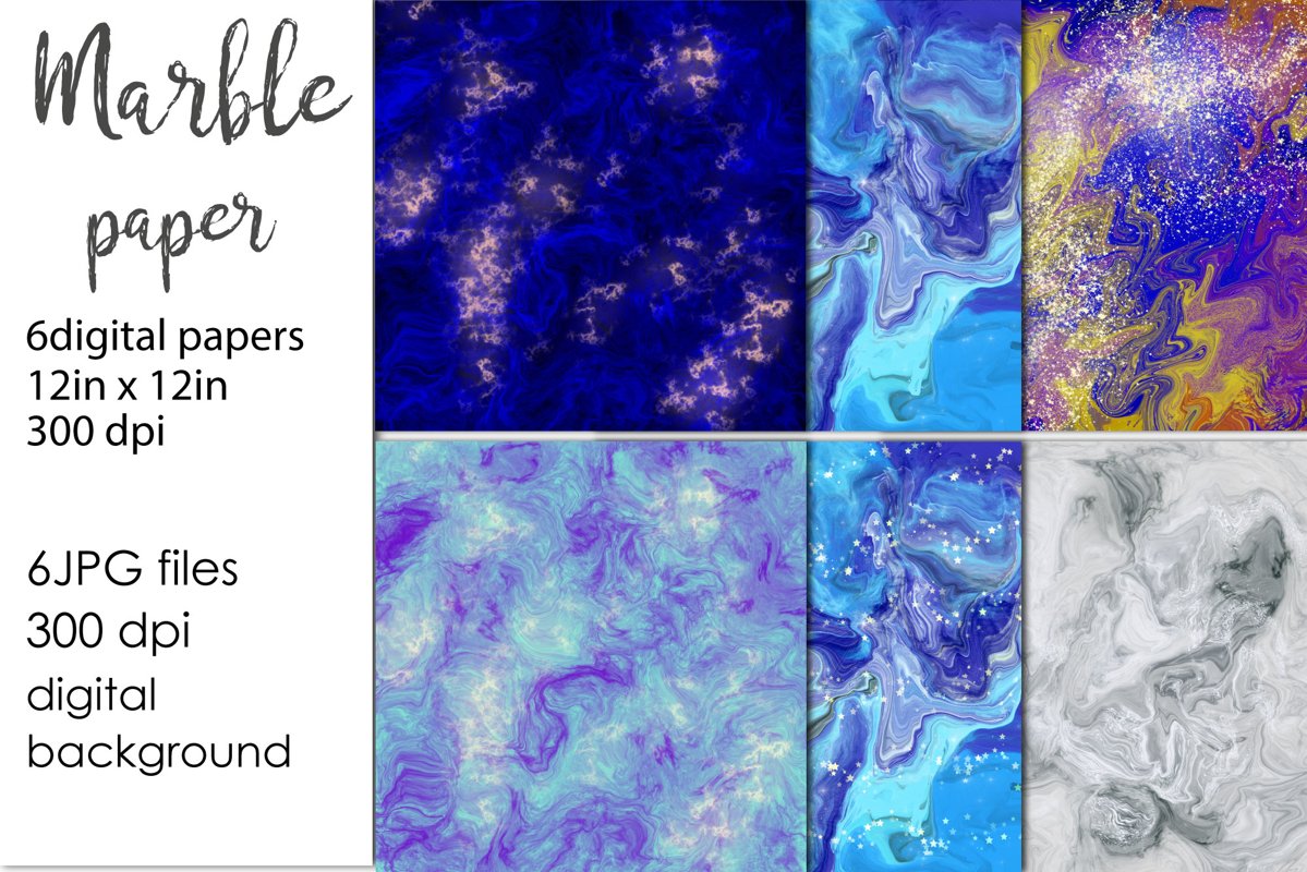Blue Marble Background, Marble digital paper example image 1