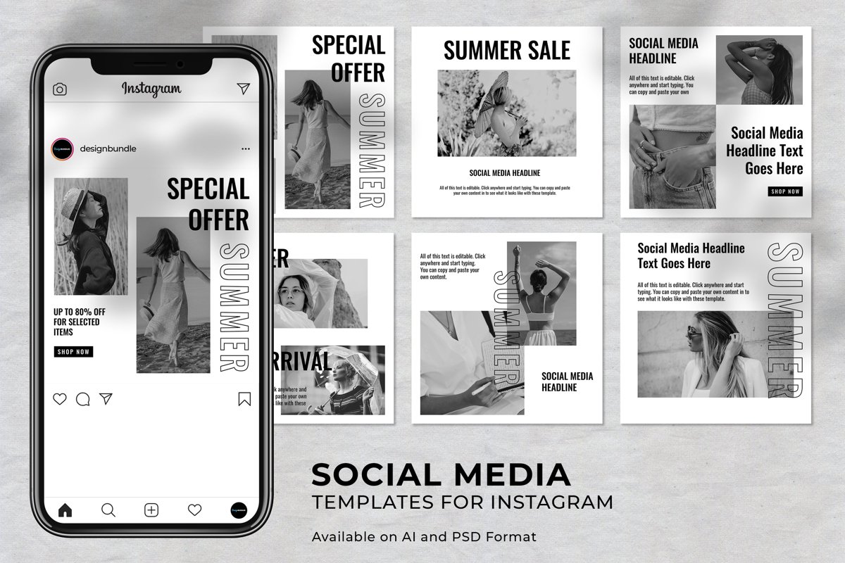 Black and White Fashion Instagram Social Media Template example image 1