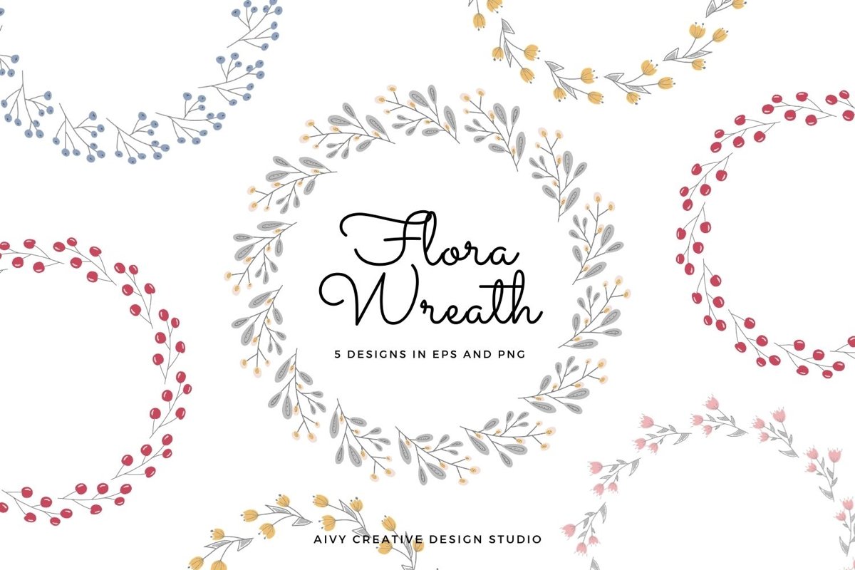 Vector Flora Wreath Clipart Flora Frame Clipart example image 1