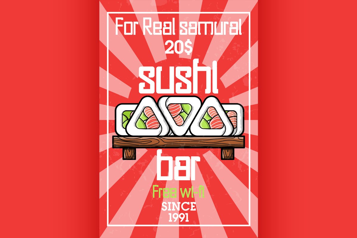 Color vintage sushi bar banner example image 1
