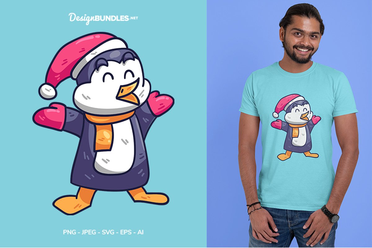 Happy Penguin Vector Illustration For T-Shirt Design example image 1