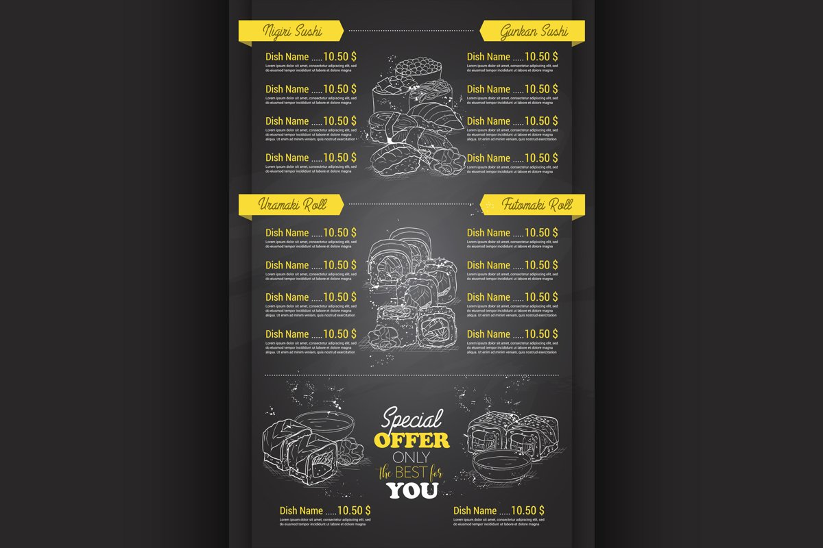 Restaurant vertical color sushi menu example image 1