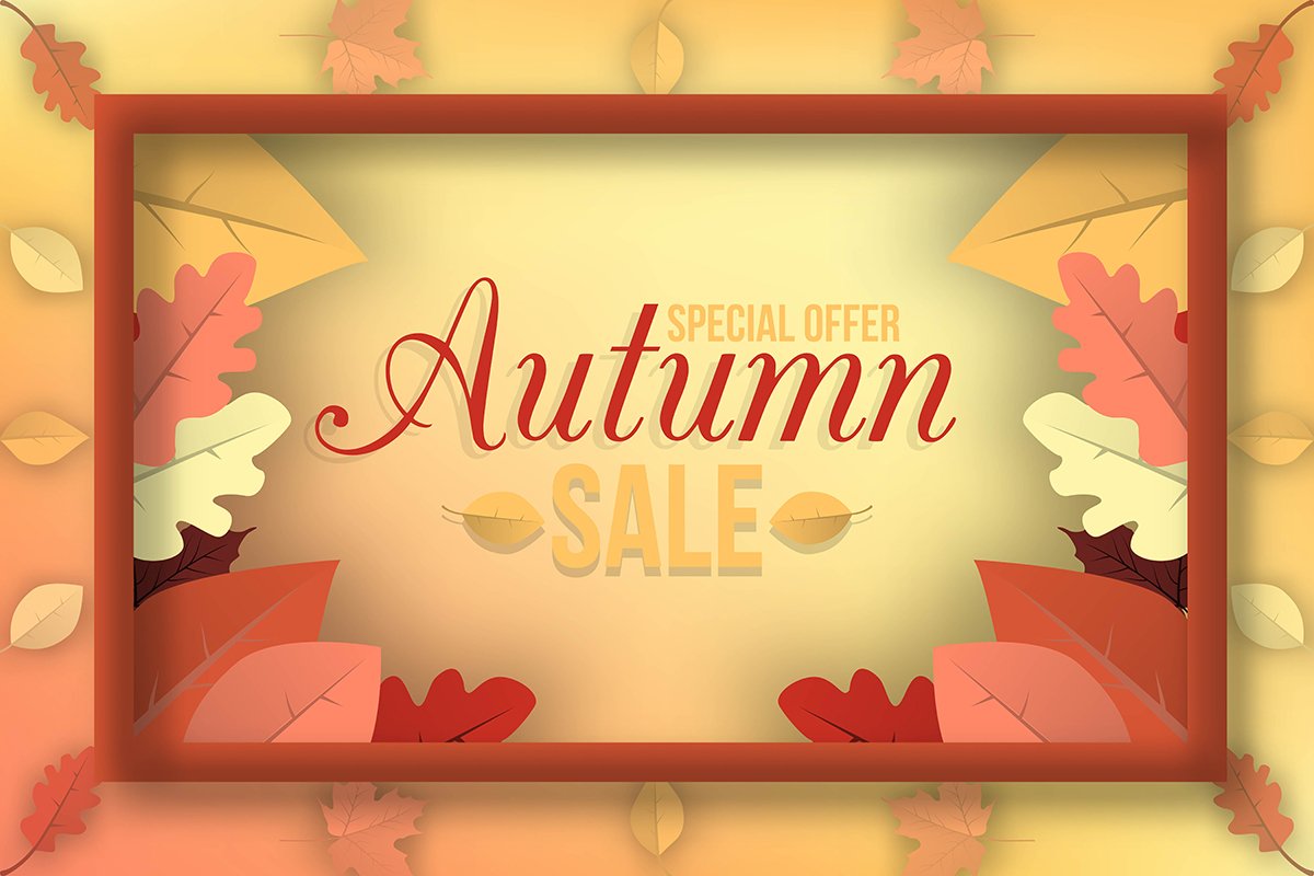 Autumn sale banner design with discount label in colorful au example image 1